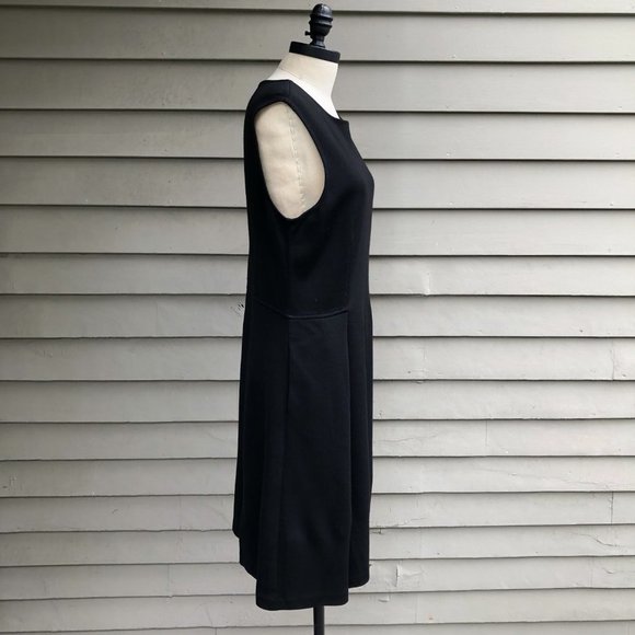 ST. JOHN CAVIAR Exposed Back Zipper Sleeveless Black Midi Shift Dress Pockets 12 - Picture 9 of 16